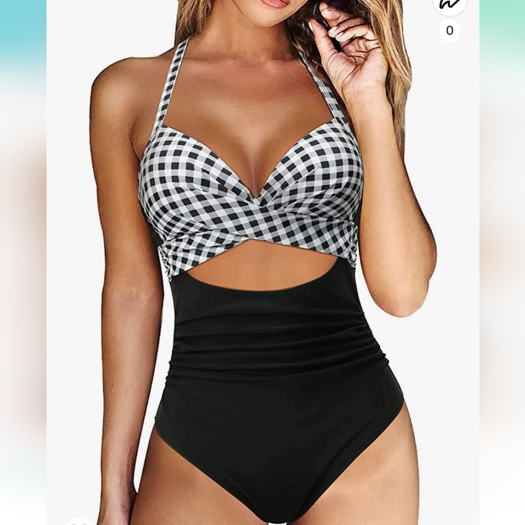 High Waisted Bathing Suit Size Large . Looks Like 2 Piece But It's One P